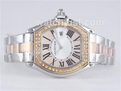 Cartier Roadster Two Tone Diamond Bezel with Beige Dial-Lady Size