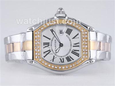 Cartier Roadster Two Tone Diamond Bezel with White Dial-Lady Size