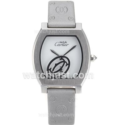 Cartier Roadster with White Dial-White Leather Strap