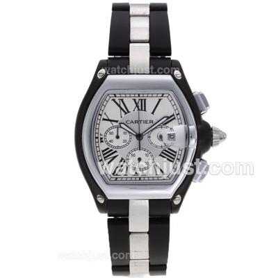 Cartier Roadster Working Chronograph with White Dial-Black Rubber Coated
