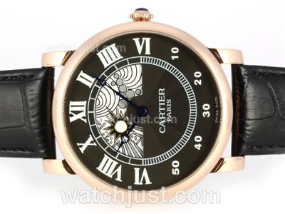 Cartier Rotonde de Cartier Automatic Rose Gold Case with Black Dial-Leather Strap