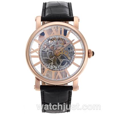Cartier Rotonde de Cartier Automatic Rose Gold Case with Skeleton Dial -Leather Strap