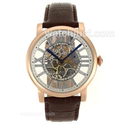 Cartier Rotonde de Cartier Automatic Rose Gold Case with Skeleton Dial-Leather Strap