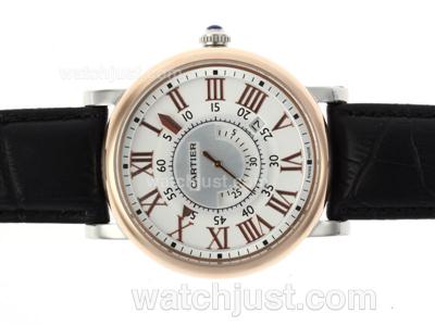 Cartier Rotonde de Cartier Automatic Two Tone Case with Rose Gold Markers-Leather Strap