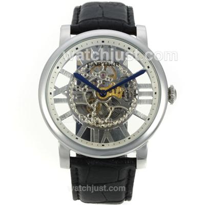 Cartier Rotonde de Cartier Automatic with Skeleton Dial -Leather Strap