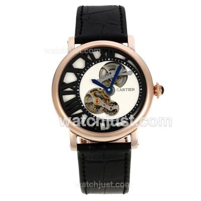 Cartier Rotonde de Cartier Cadran Love Tourbillon Automatic Rose Gold Case with Black Dial-Leather Strap