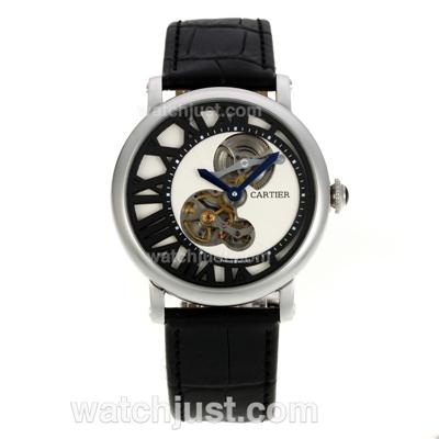 Cartier Rotonde de Cartier Cadran Love Tourbillon Automatic with Black Dial-Leather Strap