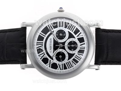 Cartier Rotonde de Cartier Chronograph with Black Dial-Leather Strap