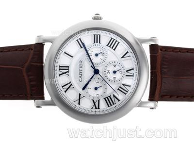 Cartier Rotonde de Cartier Chronograph with White Dial-Leather Strap