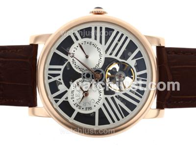 Cartier Rotonde de Cartier Tourbillon Automatic Rose Gold Case with Black Dial-Leather Strap