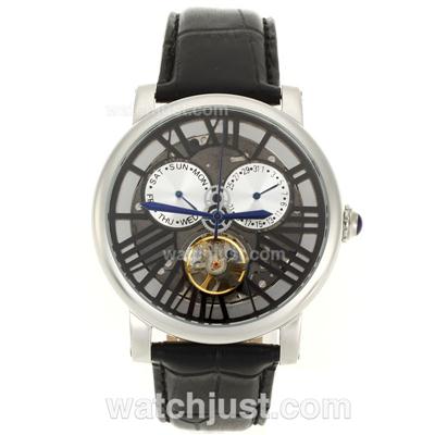 Cartier Rotonde de Cartier Tourbillon Automatic with Black Dial-Leather Strap