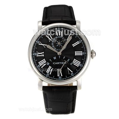 Cartier Rotonde de Cartier with Black Dial-Leather Strap