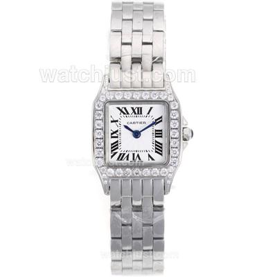 Cartier Montre Santos Demoiselle Diamond Bezel with White Dial Lady Size