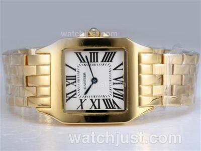 Cartier Montre Santos Demoiselle Full Gold with White Dial-Man Size