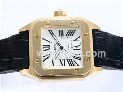 Cartier Santos 100 Automatic Gold Case with White Dial