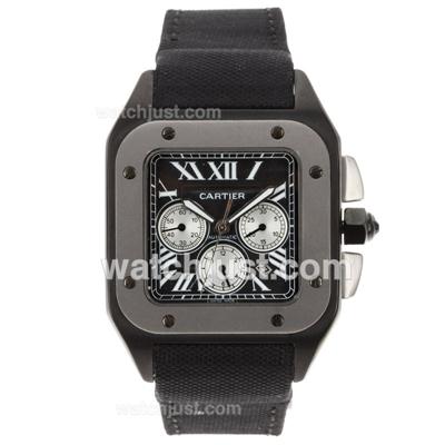 Cartier Santos 100 Automatic PVD Case with Nylon Strap -Same Structure As 7750-High Quality