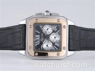 Cartier Santos 100 Automatic Two Tone Case with Black Dial