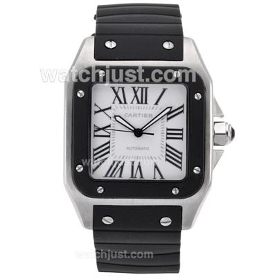 Cartier Santos 100 Automatic with Black Bezel and Rubber Strap Same Chassis As Swiss ETA Version-High Quality