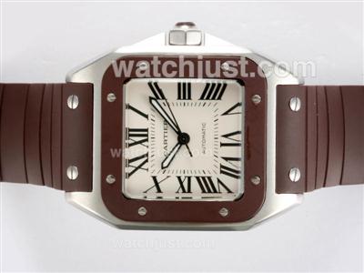 Cartier Santos 100 Automatic with Brown Bezel and Rubber Strap Same Chassis As Swiss ETA Version-High Quality