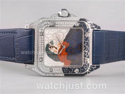 Cartier Santos 100 Automatic with Diamond Bezel-Deployment Buckle