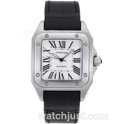 Cartier Santos 100 Automatic with White Dial-Deployment Buckle