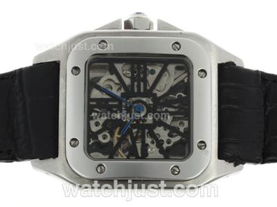 Cartier Santos 100 Manual Winding Black Markers with Skeleton Dial