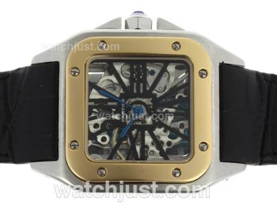 Cartier Santos 100 Manual Winding Two Tone Case Black Markers with Skeleton Dial