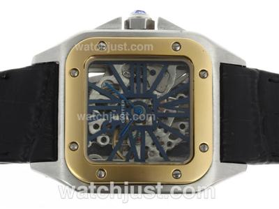 Cartier Santos 100 Manual Winding Two Tone Case Blue Markers with Skeleton Dial