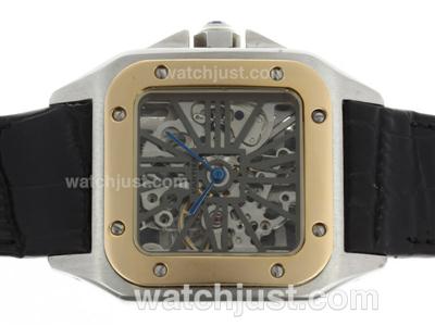 Cartier Santos 100 Manual Winding Two Tone Case Gray Markers with Skeleton Dial