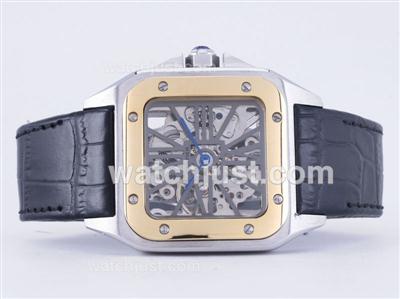 Cartier Santos 100 Manual Winding Two Tone Case with Skeleton Dial-New Version