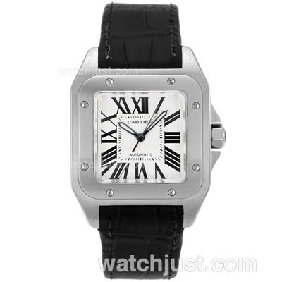 Cartier Santos 100 Swiss ETA 2671 Movement with Black Leather Strap-Lady Size