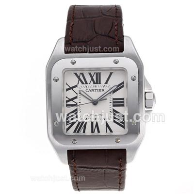 Cartier Santos 100 Swiss ETA 2671 Movement with Brown Leather Strap-Lady Size