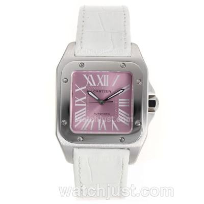 Cartier Santos 100 Swiss ETA 2671 Movement with Pink Dial -Lady Size