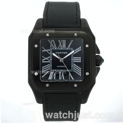 Cartier Santos 100 Swiss ETA 2824 Movement PVD Case with Black Dial-Nylon Strap