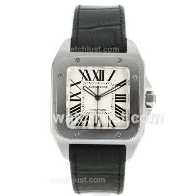 Cartier Santos 100 Swiss ETA 2824 Movement with White Dial