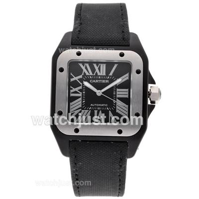 Cartier Santos 100 Swiss ETA 2836 Movement Titanimu Case with Black Dial-Nylon Strap