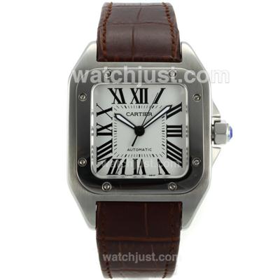 Cartier Santos 100 Swiss ETA 2836 Movement with Brown Strap-41.5MM Updated Version