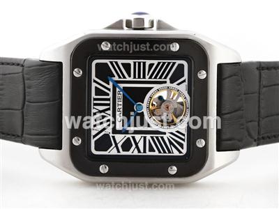 Cartier Santos 100 Tourbillon Automaic with Black Dial-PVD Bezel