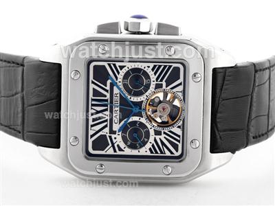 Cartier Santos 100 Tourbillon Chronograph Automaic with Black Dial-Oversized