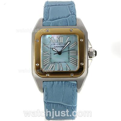 Cartier Santos 100 Two-tone Case with MOP Dial-Leather Strap