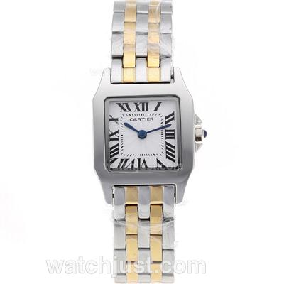 Cartier Santos 100 Two Tone with White Dial Lady Size