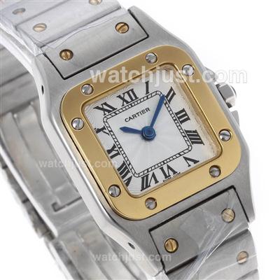 Cartier Santos 100 Two Tone with White Dial-Lady Size