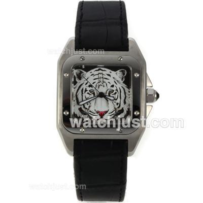 Cartier Santos 100 with Panthre Dial-Leather Strap