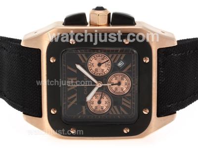 Cartier Santos 100 Working Chronograph 18K Rose Gold Case with Nylon Strap-Same Structure As 7750-High Quality
