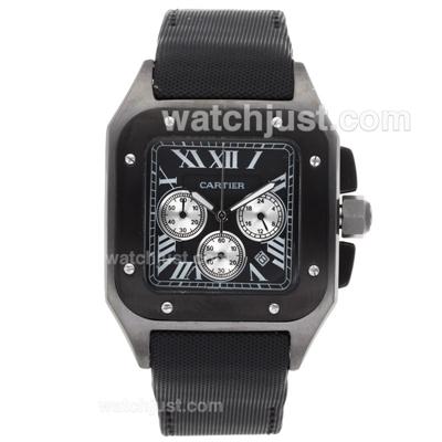 Cartier Santos 100 Working Chronograph Gray Case with Black Dial-Nylon Strap