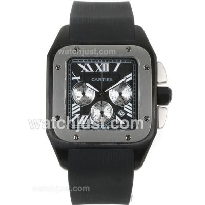 Cartier Santos 100 Working Chronograph PVD Case with Black Dial-Rubber Strap