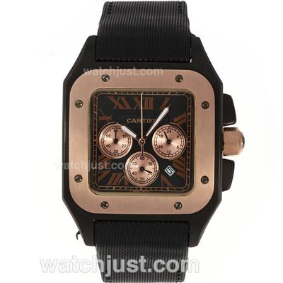 Cartier Santos 100 Working Chronograph PVD Case with Roman Dial-Nylon Strap