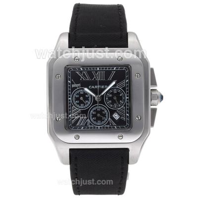 Cartier Santos 100 Working Chronograph with Black Dial-Nylon Strap