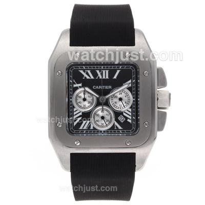 Cartier Santos 100 Working Chronograph with Black Dial-Rubber Strap