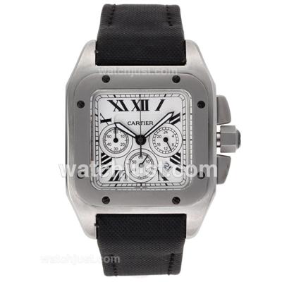 Cartier Santos 100 Working Chronograph with White Dial-Nylon Strap